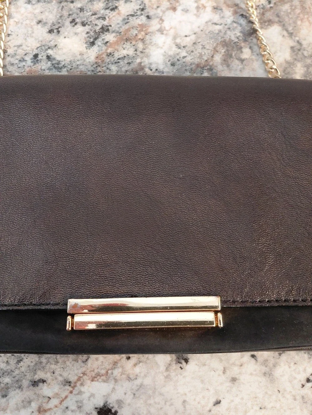 Banana Republic Suede & Leather Pushlock Black Metallic Crossbody Clutch Purse